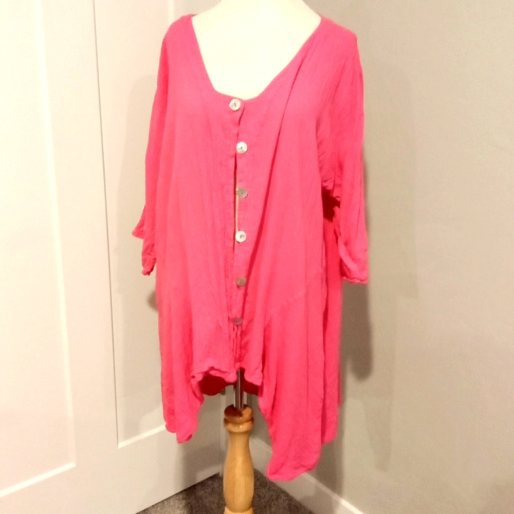 Oh My Gauze! Cotton Top Jacket Tunic 3/4 Sleeve Bubble Gum Pink OS